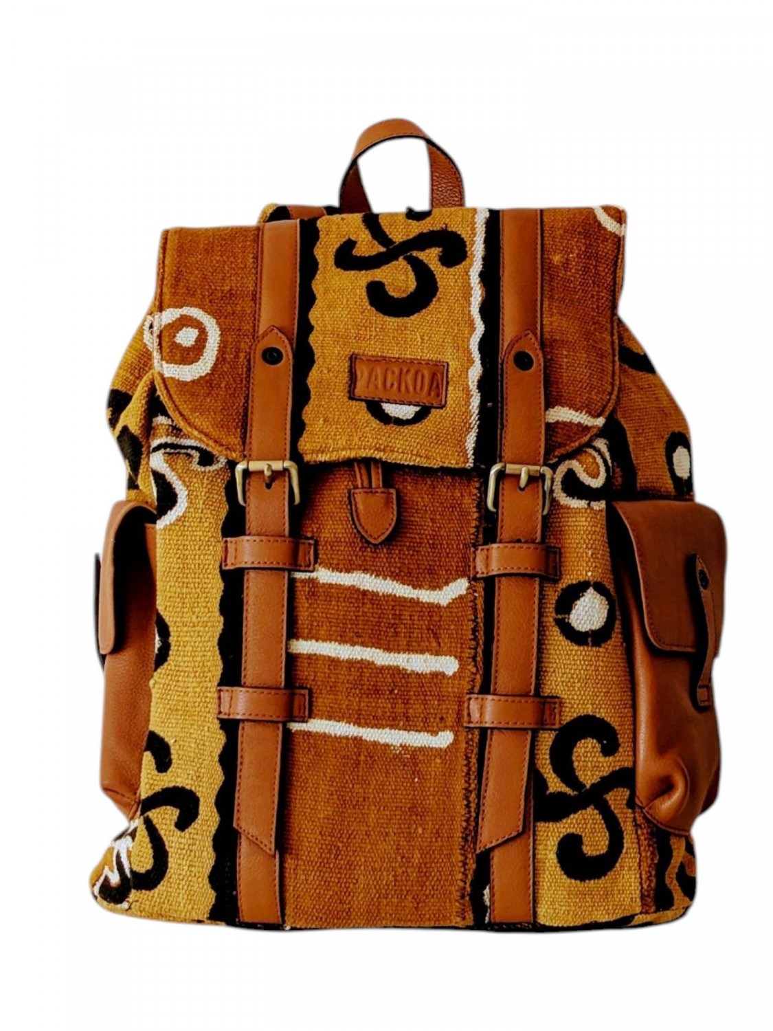 Sac à Dos Alédjo en Bogolan & Cuir Camel | PACKOA