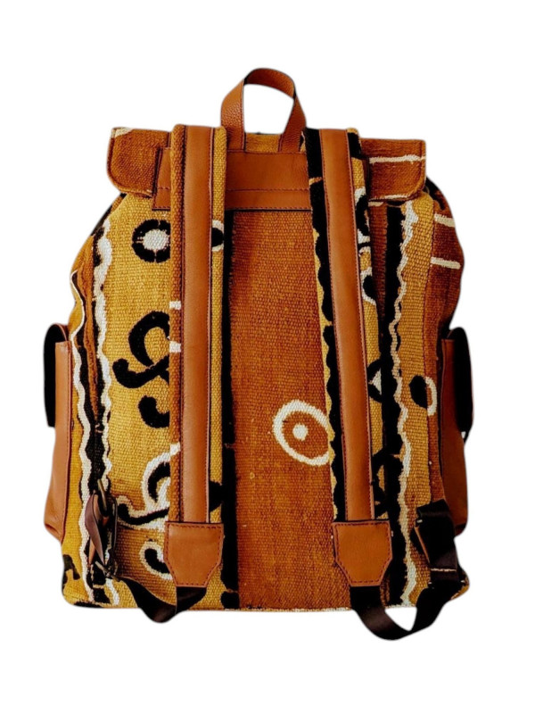 Sac à Dos Alédjo en Bogolan & Cuir Camel | PACKOA