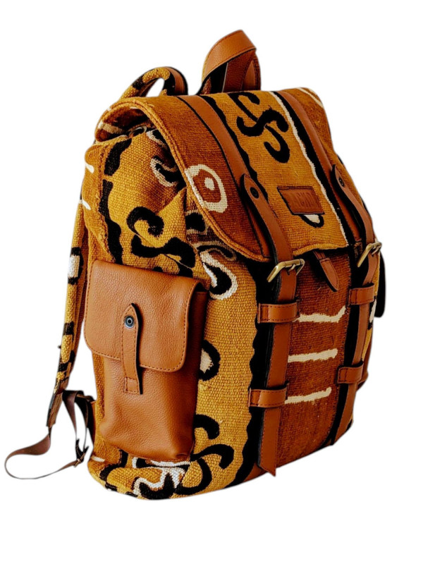 Sac à Dos Alédjo en Bogolan & Cuir Camel | PACKOA