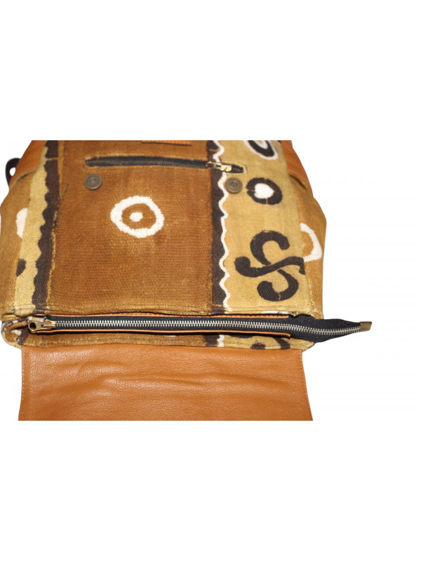 Sac à Dos Makeba en Cuir Camel Bogolan | PACKOA